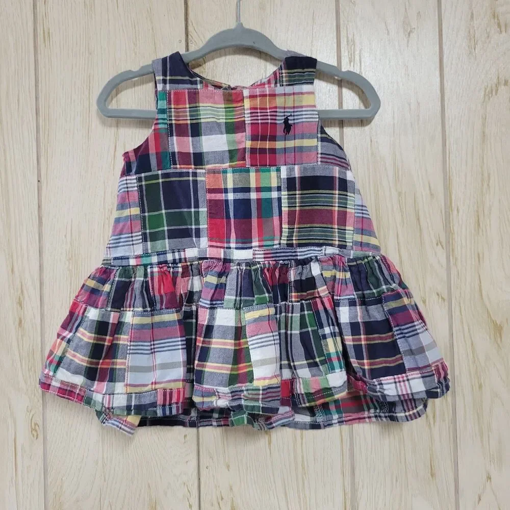 Ralph Lauren Plaid Patchwork Ruffle Baby Dress 6M
